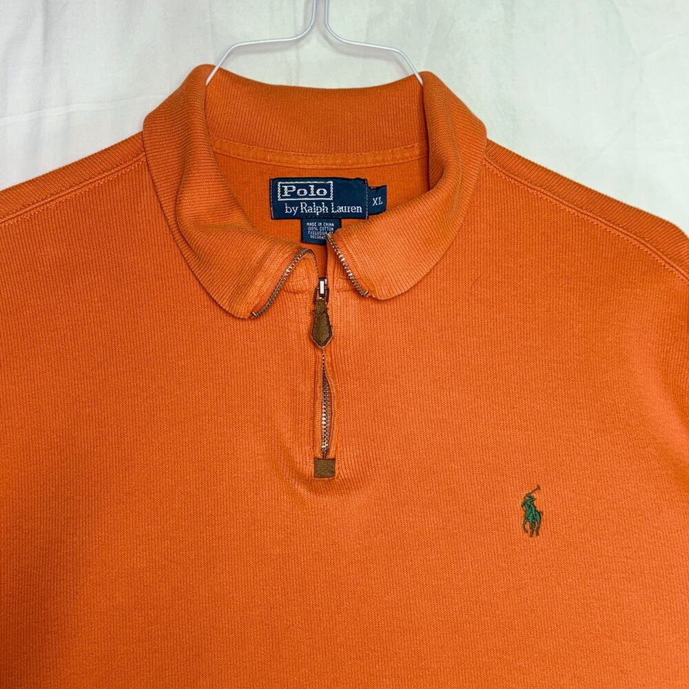 Polo Ralph Lauren Men's 1/4 Zip Sweater XL‎ Orange Pullover Logo - Picture 4 of 8